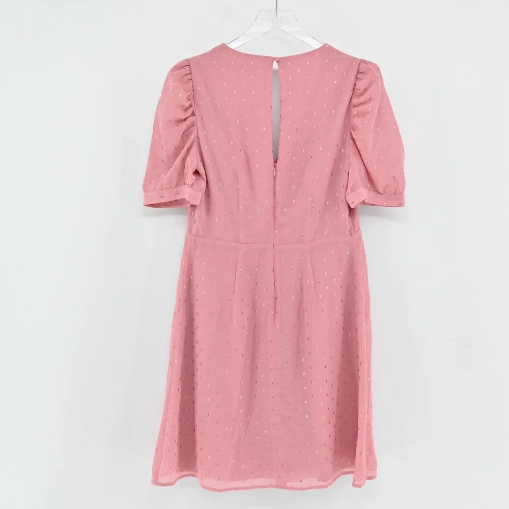 Express Metallic Clip Dot Dress Sz M Pink Gold Puff Sleeve Coquette Ballet Retro - Picture 5 of 12